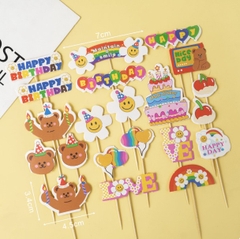 Set 21 que cắm tổng hợp HPBD gấu + bóng bay + cầu vồng + love (QCG)