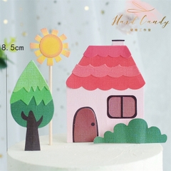 Set ngôi nhà ngói đỏ + cây