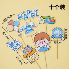 10 Set que cắm bé trai Happy Children's Day xanh + bóng bay (CD)