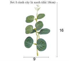 Set 5 cành lá cây dạng lá tròn xanh 16cm