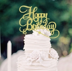 Topper giấy HPBD chữ uốn vàng