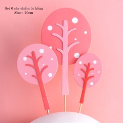 Set que cắm giấy 6 cây chấm bi hồng