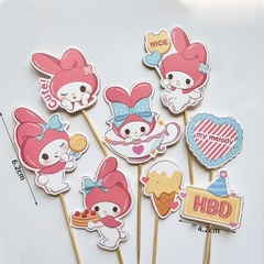10 set que cắm 8 que HPBD Melody cầm bánh sinh nhật + kem ốc quế