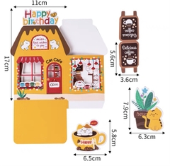 Set trang trí ngôi nhà café mèo giấy