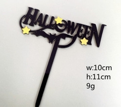 Topper mica Happy Halloween 3 ngôi sao vàng + dơi đen