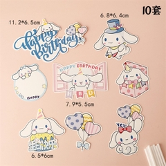 Set que cắm HPBD chó tai dài màu trắng + bóng bay tim (1 set)