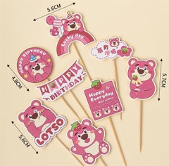 Set 9 que cắm giấy HPBD gấu hồng Lotso Lucky day (QCG)