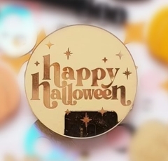 Topper mica Happy Halloween tròn vàng nhỏ