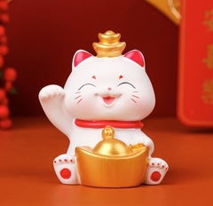 Trang trí sứ tết mèo thần tài ôm nén vàng to