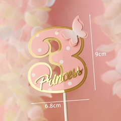 Que cắm số 3 hồng chấm bi + bướm