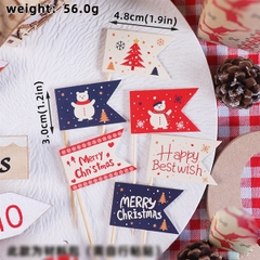 Set 60 que cắm GS cờ nhỏ hình gấu trắng + chữ Merry Christmas