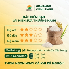 Gạo Lài Miên Sữa KOMESO túi 10kg - Gạo thơm ngon đậm đà, đạt tiêu chuẩn ATTP