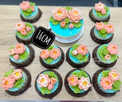 Rau Câu Bộ Mâm Cúng - Liên Hoa Hồng Nền Xanh