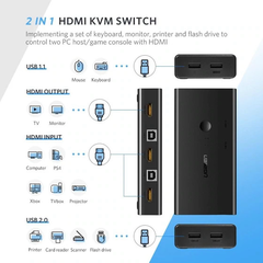 KVM Switch 2 Cổng HDMI 4k Ugreen 50744 Hỗ trợ 4K@30Hz - Bộ Gộp 2 Máy Tính Dùng Chung Màn Hình 1 Phím 1 Chuột