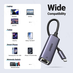 Cáp Chuyển USB-C sang LAN Ugreen 50307 50737 Tốc độ 1G Chính Hãng