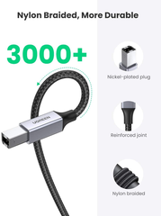 Cáp máy in USB A to USB B Ugreen US369, dài 1m, 2m , 3m , 5m dây dù bọc nhôm cao cấp