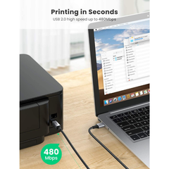 Cáp máy in USB-C to USB-B Ugreen US370 Dài 1M-3M Đầu bọc nhôm dây dù Chính Hãng