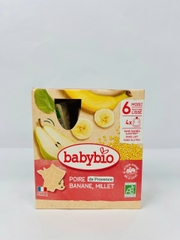 Trái cây nghiền hữu cơ cho bé vị lê, chuối, hạt kê Babybio 90g (≥ 6 tháng)