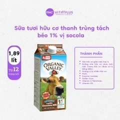 Sữa tươi hữu cơ thanh trùng tách béo 1% vị socola 1.89L