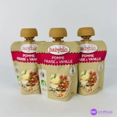 Trái cây nghiền hữu cơ cho bé vị dâu, táo, vani Babybio 90g (≥ 6 tháng)