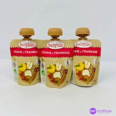Trái cây nghiền hữu cơ cho bé vị táo, mâm xôi Babybio 90g (≥ 6 tháng)
