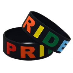 Vòng Tay Cao Su LGBT PRIDE Chữ Nổi Nền Đen