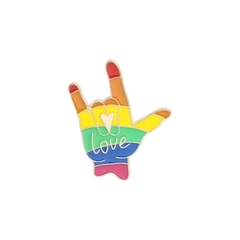 Ghim Cài LGBT Bàn Tay Yêu Thương Cầu Vồng Tuyên Ngôn "Love" Đầy Màu Sắc