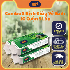 Combo 3 Bịch Giấy Vệ Sinh BP Tissue 10 Cuộn Dày 3 Lớp Cao Cấp Mềm Mịn An Toàn Lành Tính Dịu Nhẹ( Tặng 1 gói giấy rút 270 tờ)