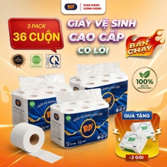 Combo 3 Bịch Giấy Vệ Sinh Có Lõi 12 Cuộn  BP TISSUE + Tặng 2 Gói Giấy Rút 270 Tờ Chất Liệu Nguyên Sinh An Toàn