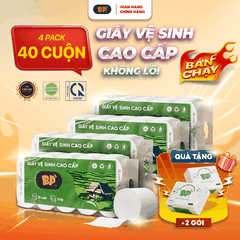 Combo 4 Bịch Giấy Vệ Sinh BP Tissue 10 Cuộn Dày 3 Lớp Cao Cấp Mềm Mịn An Toàn Lành Tính Dịu Nhẹ( Tặng 2 gói giấy rút 270 tờ )
