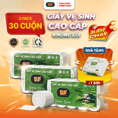 Combo 3 Bịch Giấy Vệ Sinh BP Tissue 10 Cuộn Dày 3 Lớp Cao Cấp Mềm Mịn An Toàn Lành Tính Dịu Nhẹ( Tặng 1 gói giấy rút 270 tờ)