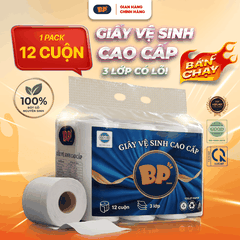 Giấy Vệ Sinh Có Lõi Cao Cấp BP Tissue 12 Cuộn 3 Lớp Chất Liệu Mềm Mại An Toàn Loại Bỏ 99% V.i K.huẩn Thấm Hút Tốt Tiện Lợi
