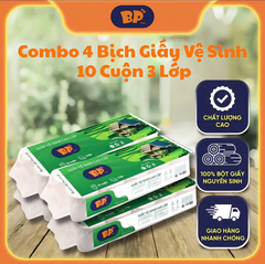 Combo 4 Bịch Giấy Vệ Sinh BP Tissue 10 Cuộn Dày 3 Lớp Cao Cấp Mềm Mịn An Toàn Lành Tính Dịu Nhẹ( Tặng 2 gói giấy rút 270 tờ )