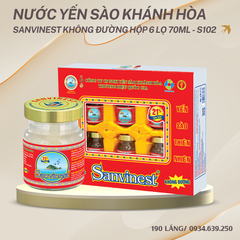 Nước yến sào Khánh Hòa Sanvinest không đường hộp 6 lọ 70ml - S102