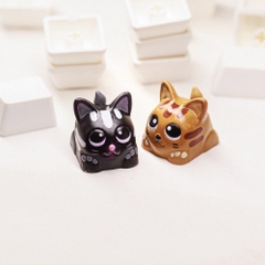 Brown and Black Cat Artisan Keycap Breakwooden