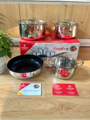 Bộ 4 Món Nồi Chảo Inox 3 Lớp Liền Đáy Kalpen Kampfer KF2