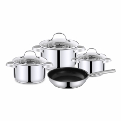 Bộ nồi 4 món inox 304, 5 đáy Kalpen Lermat L2. Nồi size 18-22-26cm và chảo chống dính 26cm