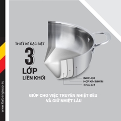 Chảo inox 304 liền khối- Xào,chiên rán, Lẩu - Kalpen KP-8528 size 28cm