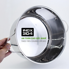 Bộ nồi 4 món inox 304, 5 đáy Kalpen Lermat L2. Nồi size 18-22-26cm và chảo chống dính 26cm