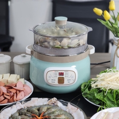 Nồi nấu chậm cách thủy, Có Xửng hấp Bennix BN-22CWG  2.2 lít, 4 Thố sứ