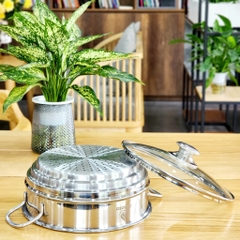 Xửng hấp 3 tầng inox có nắp vung kính MINATA