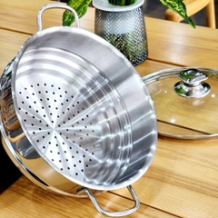 Xửng hấp 3 tầng inox có nắp vung kính MINATA