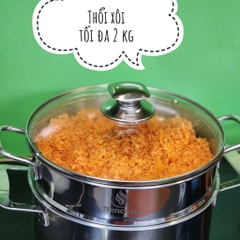 Xửng hấp 3 tầng inox có nắp vung kính MINATA