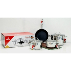 Bộ nồi 4 món inox 304, 5 đáy Kalpen Lermat L2. Nồi size 18-22-26cm và chảo chống dính 26cm