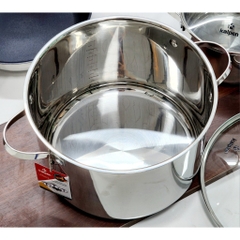 Bộ nồi 4 món inox 304, 5 đáy Kalpen Lermat L2. Nồi size 18-22-26cm và chảo chống dính 26cm