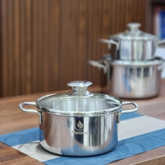 Bộ nồi 4 món inox 1 lớp: 3 Nồi 16-20-24cm và 1 xửng hấp 3 tầng 24cm Minata MPS1820-FL
