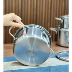 Bộ nồi 4 món inox 1 lớp: 3 Nồi 16-20-24cm và 1 xửng hấp 3 tầng 24cm Minata MPS1820-FL