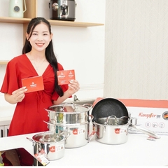 Bộ nồi 5 món inox liền khối, 3 nồi 16-20-24cm, 1 chảo 24cm, 1 xửng hấp 24cm KALPEN KF3