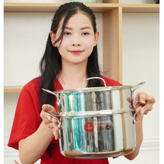 Bộ nồi 5 món inox liền khối, 3 nồi 16-20-24cm, 1 chảo 24cm, 1 xửng hấp 24cm KALPEN KF3