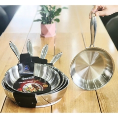 Chảo inox 304 liền khối đủ size 20/ 24/ 26/ 28/ 30cm KINGCOOK KPA1680-20/24/26/28